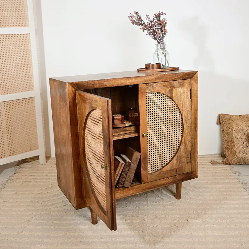 Home Carving Brown 2-Door Cane Sideboard